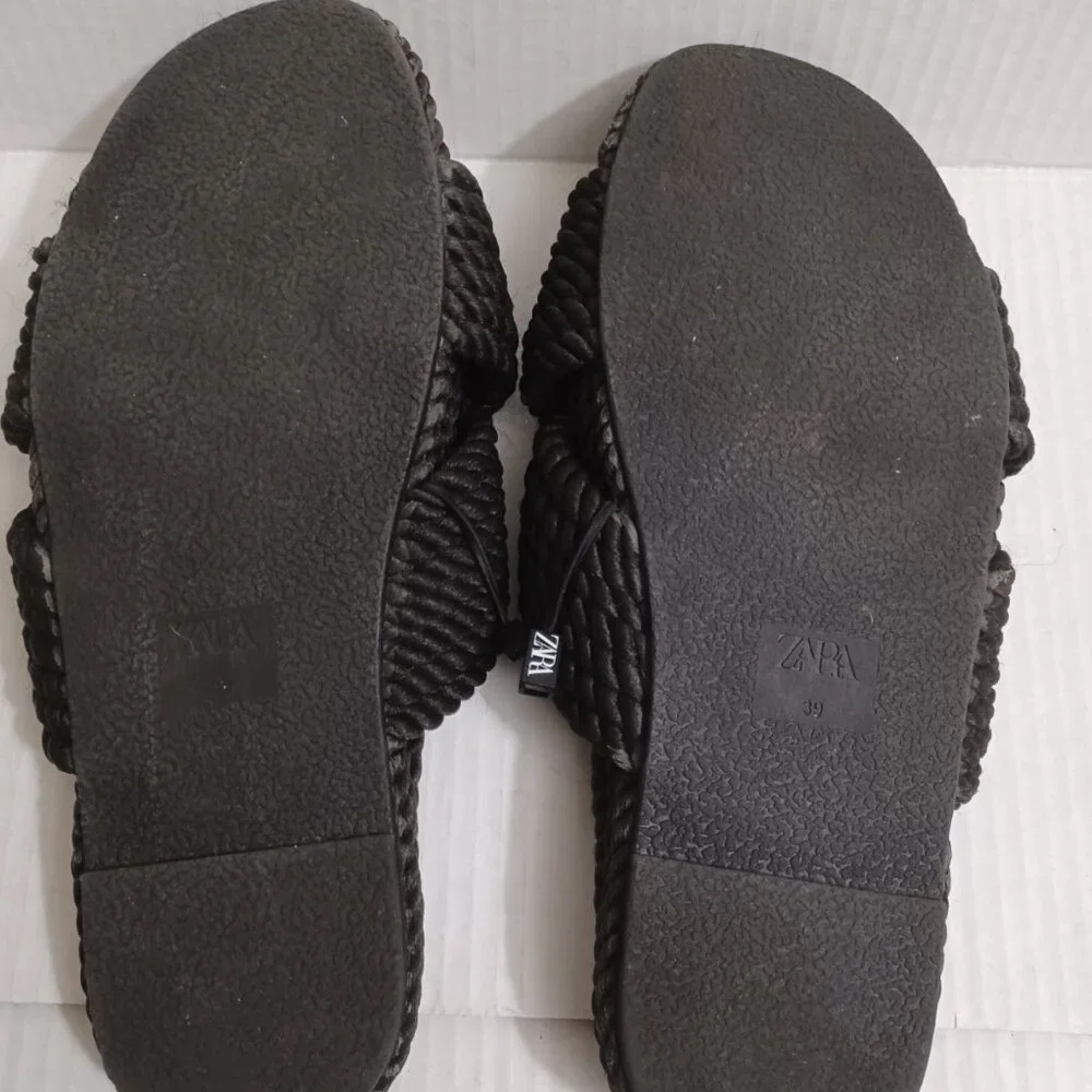 ZARA ROPE SLIDE SANDALS BLACK SIZE 39 - Picture 3 of 12